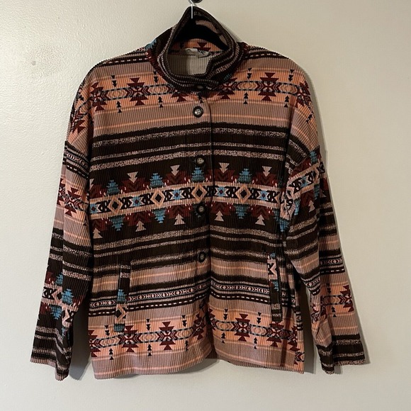 Savanna Jane Pink Button Jacket Shacket Pockets Western‎ Aztec Lagen Boxy Small - Picture 6 of 15